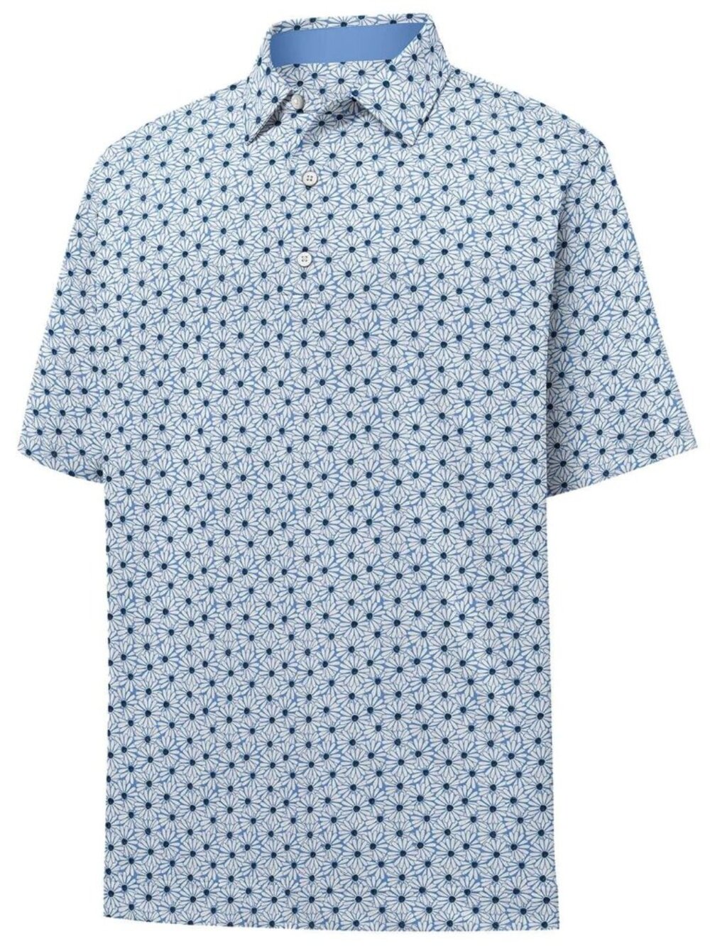 FootJoy Men M Daisy Print Golf Polo Blue Floral ProDry Stretch Performance Shirt
